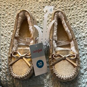 Cat & Jack Girls Shimmering Gold Moccasin Slipper Size 12 NWT